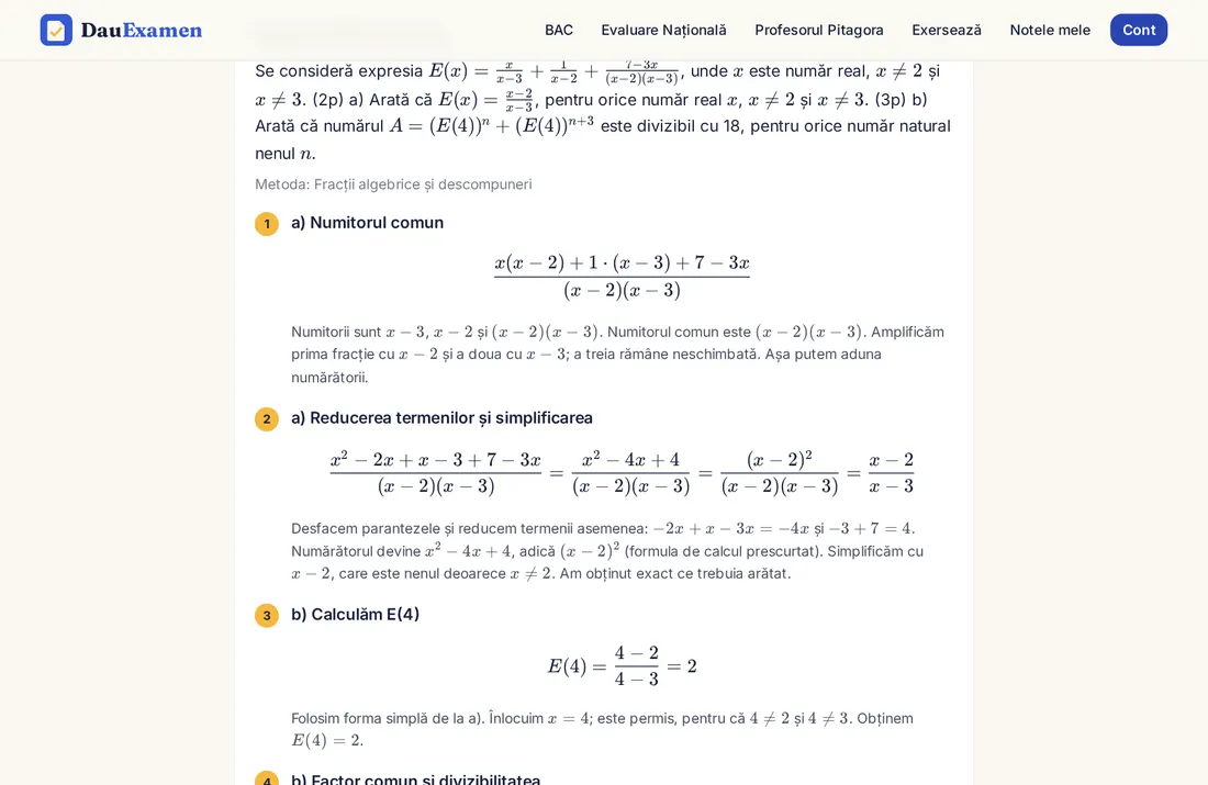 Rezolvarea pas cu pas a unui item de Evaluare Națională, cu formule